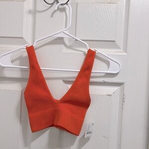 Free People Orange Ribbed Stretchy Comfy Bra NWT